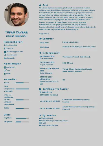 Makine Mühendisi Cv Örnekleri cv indir